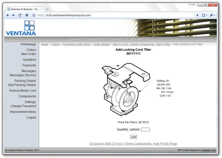 ERP System for Ventana, Component’s Ordering