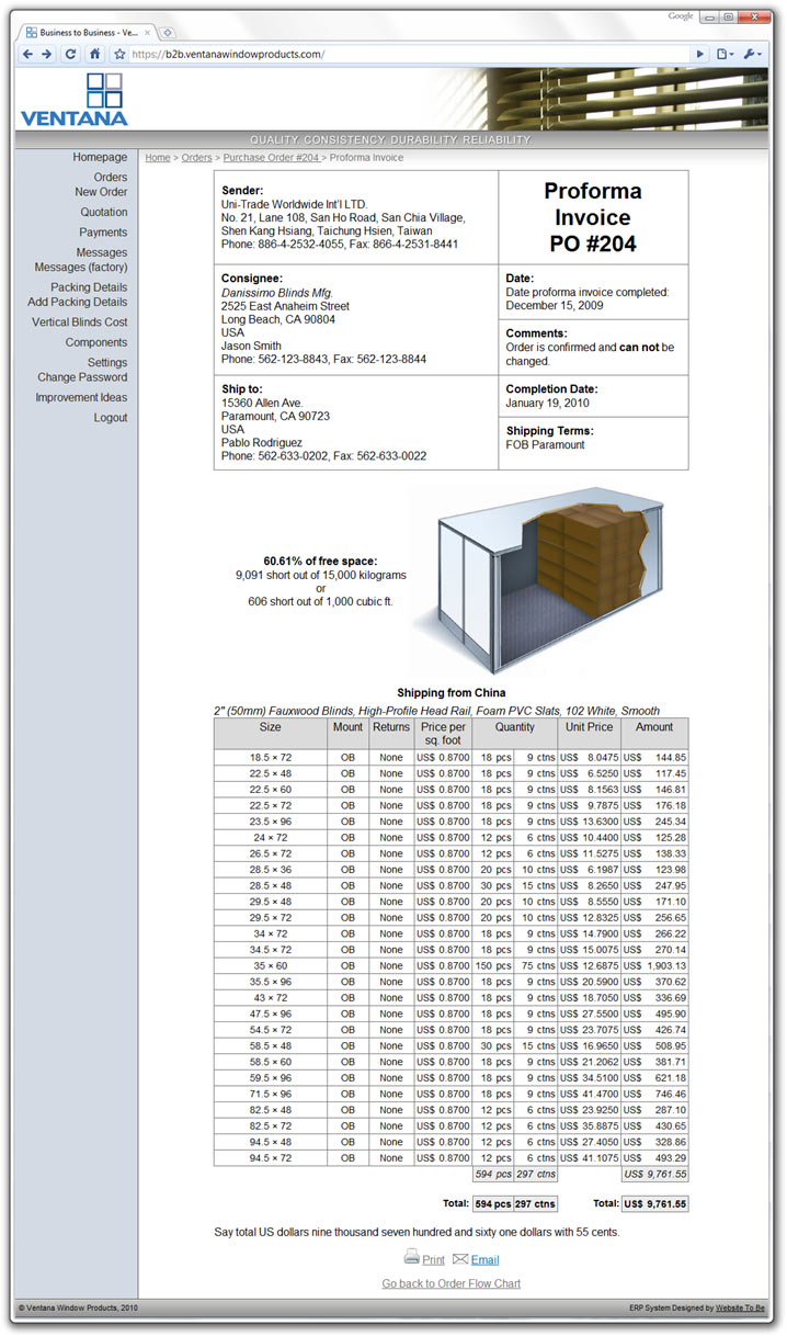 ERP System for Ventana, Order Details